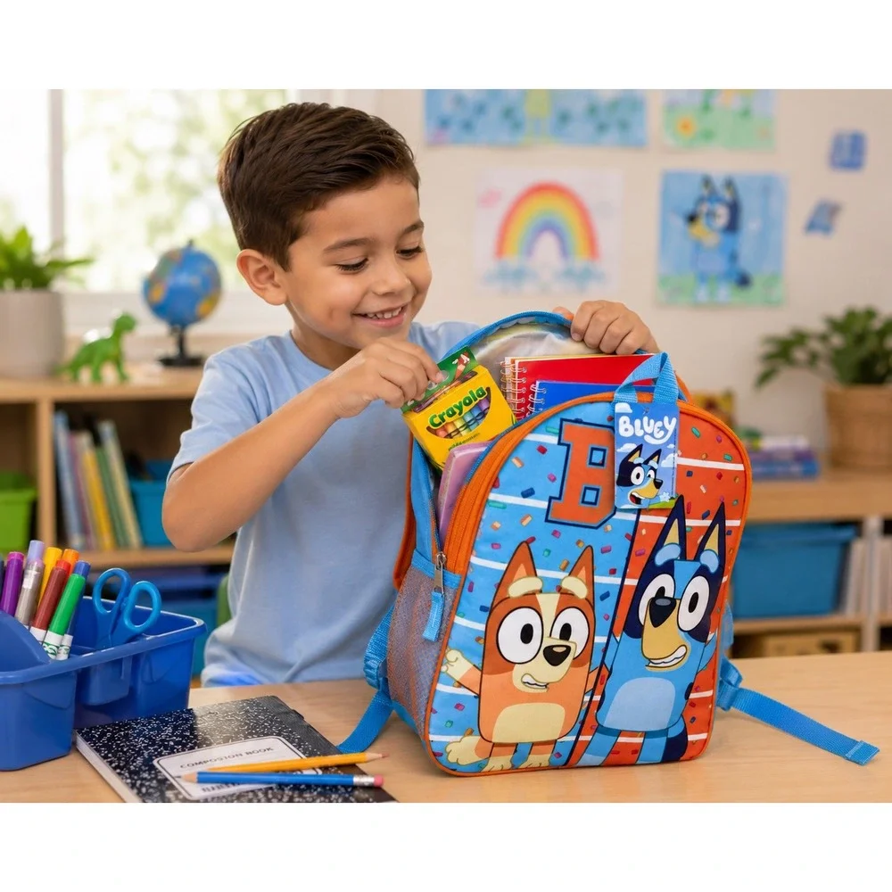 Bluey Bingo Kids Backpack School Bag‎ NWT Toddler Preschool Blue Orange 18